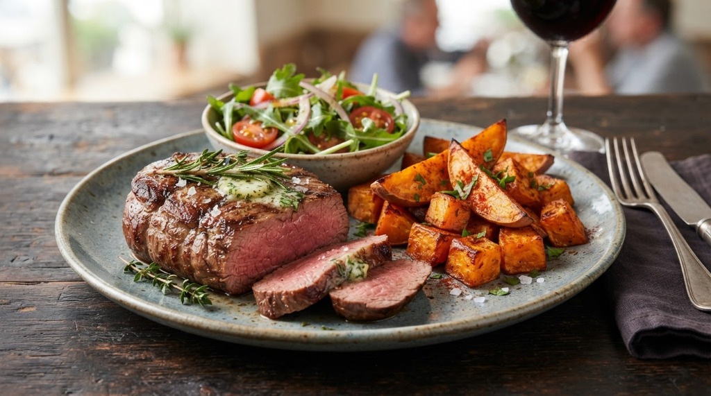 Mageres Rinderhüftsteak mit Süßkartoffeln